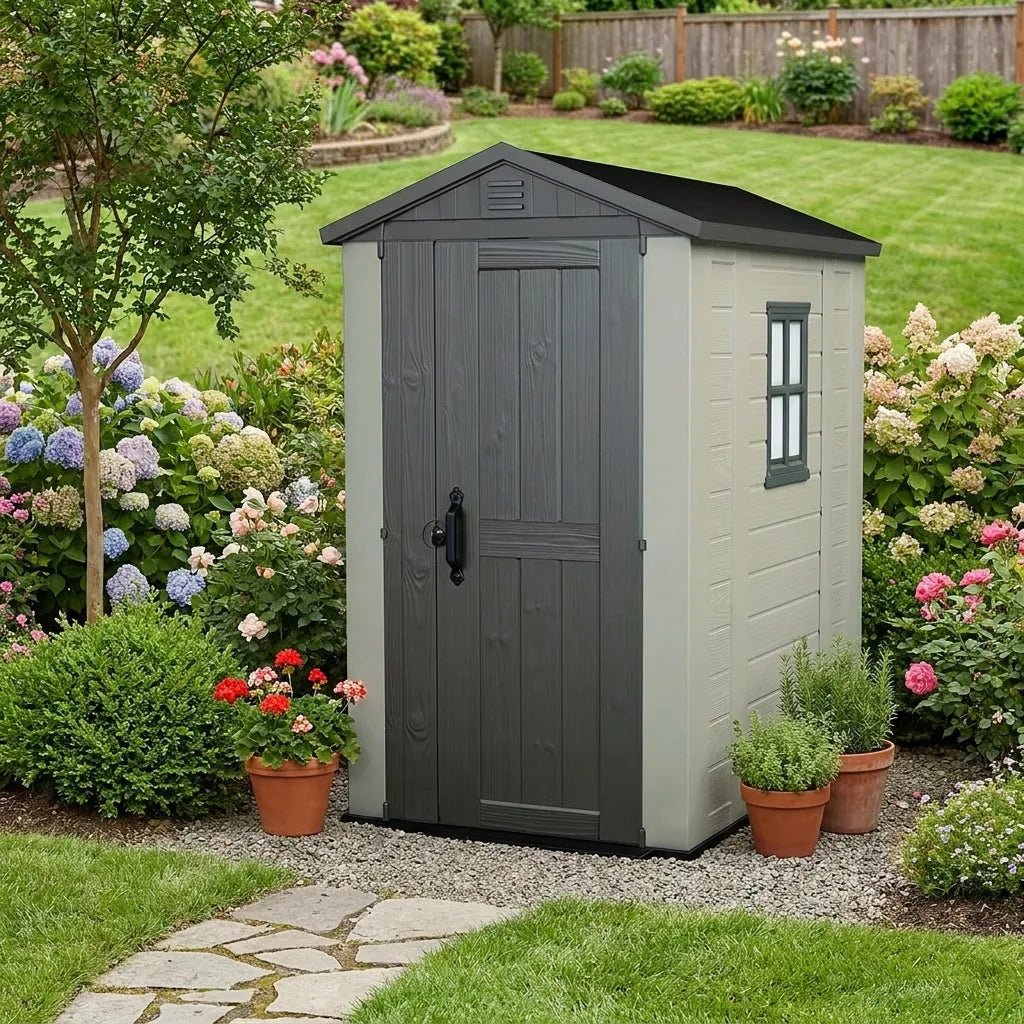 Keter 4x6 Factor Heavy Duty Plastic Garden Shed Beige - Image 4