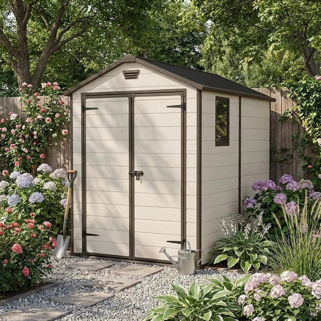 Keter 6x8 Manor Plastic Garden Storage Shed Beige - Image 2