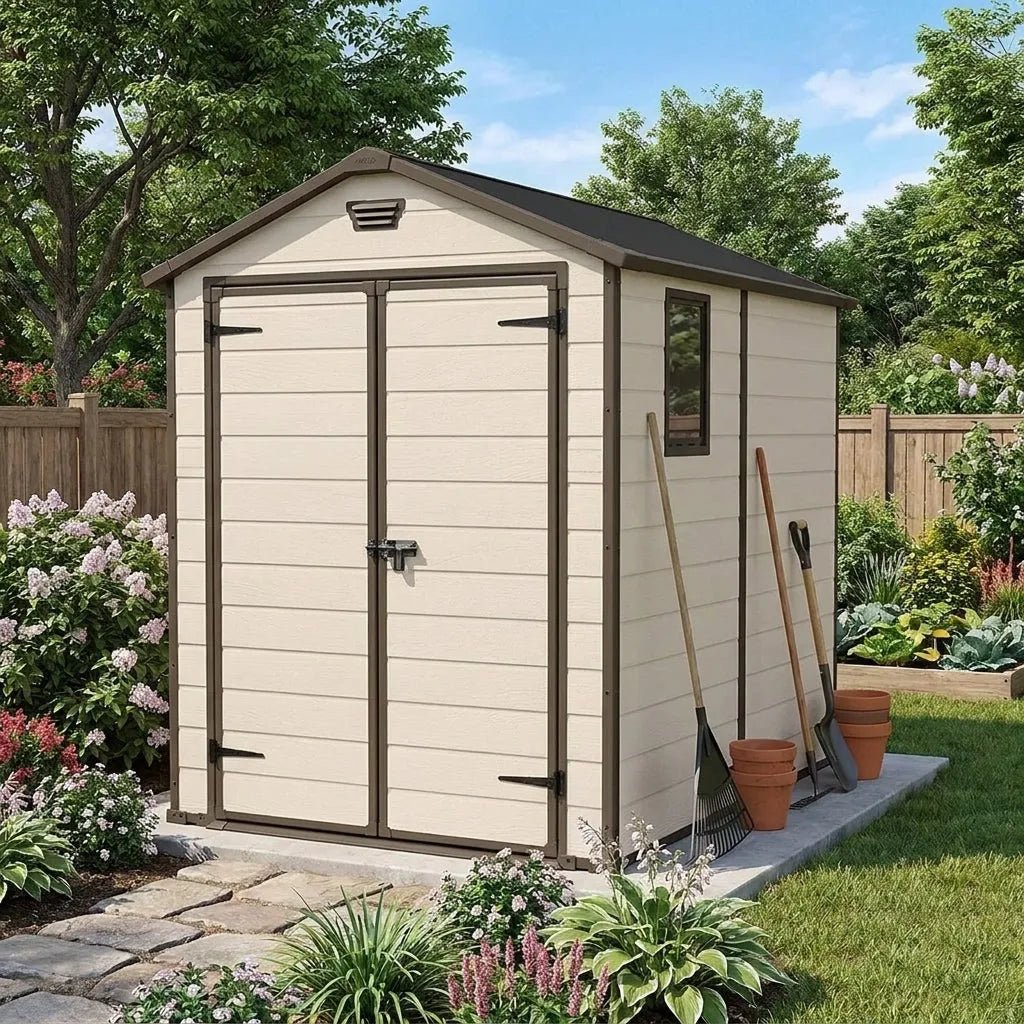 Keter 6x8 Manor Plastic Garden Storage Shed Beige - Image 3