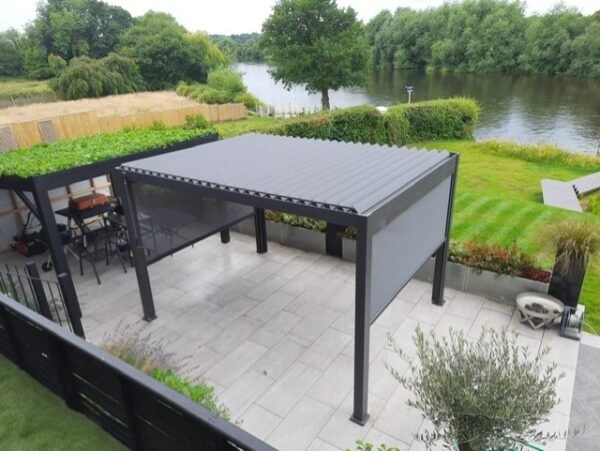 4m x 3m Rectangular Aluminium Louvered Pergola - Grey
