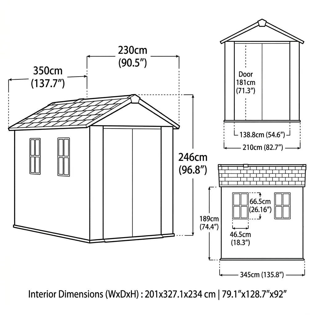 Newton 11’x7.5’ Plus Side Entry Plastic Shed Graphite - Image 4